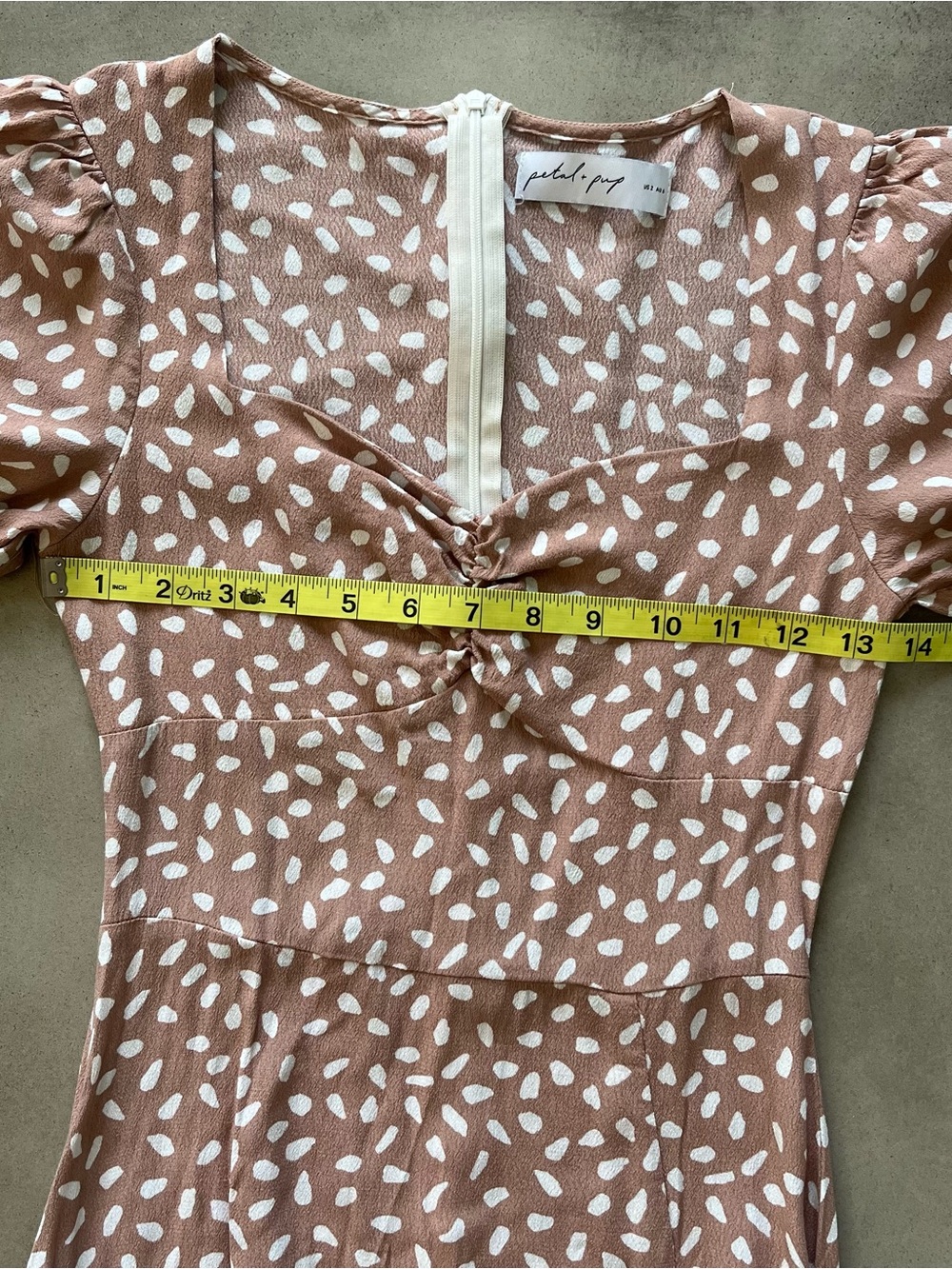 Franklin Print Puff Sleeve Midi Dress Mocha Size 2 - Picture 12 of 15